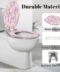 Elongated Wisteria Lilac Pretty Bright Floral Botanical Toilet Seat with durable resin material and stainless steel hinge.