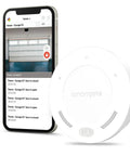 Mini Smart Gate Opener Kit With WiFi Remote Control next to smartphone showing gate status, compatible with Alexa and Google Home.