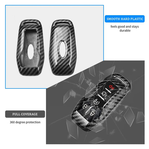 Heavy Duty Smart Key Fob Cover For Ford And Lincoln Rides 2013 Through 2017 With Four Or Five Buttons, carbon fiber design.
