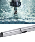 Side view of lengthened MT4-MT3 Morse taper drill sleeve reducing adapter in high-speed steel for CNC fixtures