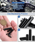 416 Piece Roll Pin Assortment Set M1.5 To M6, Black Finish, 65Mn Steel Durable Pins shown in hand and close-up view.