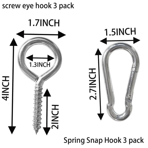 Hardcore Heavy Duty Eye Hooks And Snap Links That Are Legit Tough For Hammocks And Swings With Premium Grade Rust Proof Steel Spring Hooks Perfect For Your Next Project - screw eye and snap hooks set with dimensions.