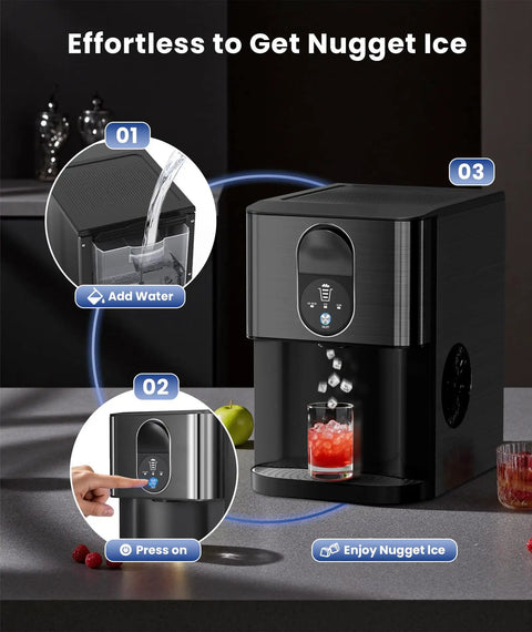 Countertop Nugget Ice Maker With Dispenser For Home Kitchen Bar Office Delivers 44 Lbs Per Day Of Chewable Nugget Ice Black