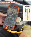 Gearhead Friendly Engine Analyzer And Automotive Multimeter For DIY Mechanics in use during temperature test on car engine
