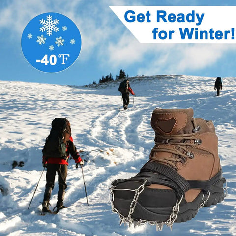 Ice Cleats For Boots Anti Slip Crampons With 19 Stainless Steel Spikes Traction Grips For Hiking Walking Fishing Mountaineering And Climbing Durable Snow Footwear Protection For Men And Women