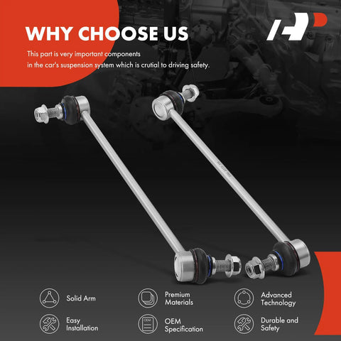 Image of a Two Front Sway Bar Links Stabilizer Kit for BMW models 2010-2017, featuring durable aluminum design and robust connectors.
