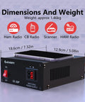 Side view of DC Regulated Bench Power Supply 13.8V 30A Compact Universal with USB placed on top, dimensions shown.