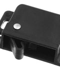 Close-up of black Push Open Cabinet Catch With Side Mounted Design For RV Cabinets And Home Use, showing durable ABS material.