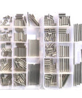 Cylindrical Pin Locating Dowel Set 304 Stainless Steel DIN 6325 M1 To M8 Combo Kit shown in compartment box for precise alignment.