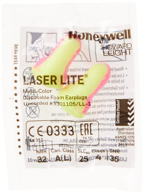 Laser Lite High Visibility Disposable Foam Earplugs Pink And Yellow 200 Pair Pack NRR 32 packaging image