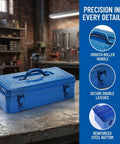 Portable Steel Toolbox 16 Inch With Double Latch Closure And Easy Carry Handle Blue Tough As Nails Heavy Duty Metal Toolbox