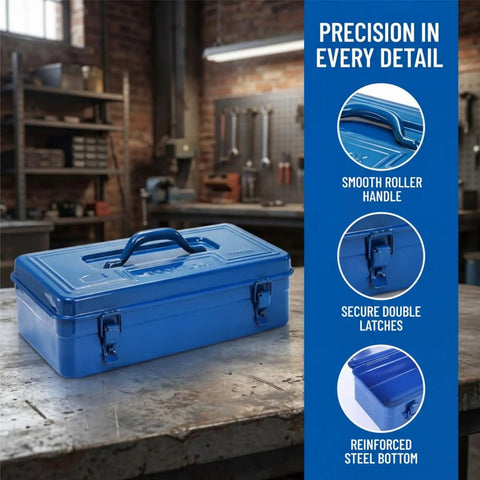 Portable Steel Toolbox 16 Inch With Double Latch Closure And Easy Carry Handle Blue Tough As Nails Heavy Duty Metal Toolbox