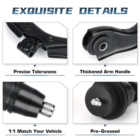 Front Upper Control Arm And Ball Joint Replacement Kit For Chevy Trailblazer GMC Envoy Buick Rainier Oldsmobile Bravada Saab 9-7x Four Piece Set Beefed-Up Front End Suspension Upgrade Fits 2002 Through 2009 And Related SUVs. Black steel control arm close-up, pre-greased joint.