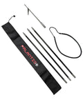Carbon Fiber Pole Spear 7 Foot Travel 3-Piece With Single Flopper Tip Black for Spearfishing and Diving, shown disassembled with carry bag