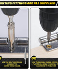 Drill installing door hinges using Router Template Hinge Mortiser for 3 to 5 inch hinges, square or radius corners, woodworking projects.