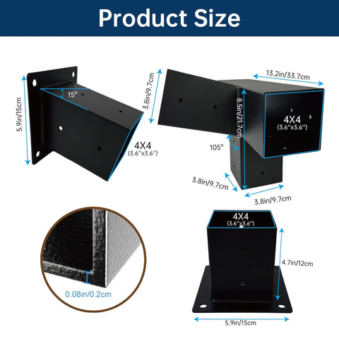 Heavy Duty Pergola Bracket Kit For 4x4 Posts With Wall Base 105 Degree 4 Way Connectors And 15 Degree Pitched Roof Mounts