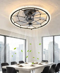 AMZSTAN 20" Caged Ceiling Fan with Light and Remote, 6-Speed Reversible Farmhouse Ceiling Fan in a modern dining room setting.