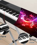 Neon Music Wave 88 Key Keyboard Dust Cover Stretchy Elastic Milk Silk Fit For Piano Protects Your Keyboard In Practice Rooms Concerts And Home Entertainment Spaces For Easy Home Jams, before and after view