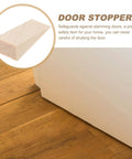 Heavy Duty Wooden Door Stop Wedges Set Of Five Triangular Door Holders for home and office on wooden floor close-up.