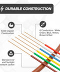 6 colorful conductors of 18 Gauge 6 Conductor Thermostat Wire 150 Feet Brown Low Voltage Cable For HVAC Furnaces Video Doorbells