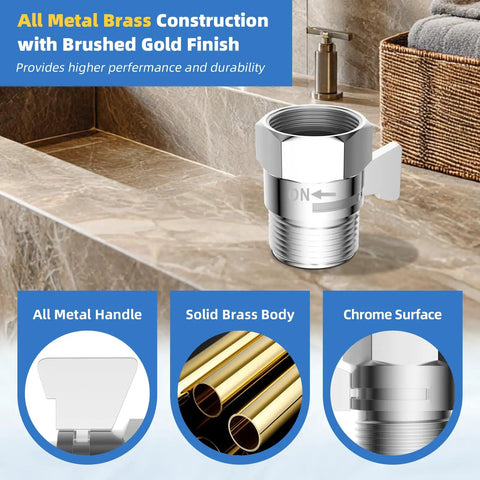 All Metal Shower Flow Control Valve With Brass Shut Off And Metal Lever, G One Half Inch Thread, Water Regulator For Handheld Shower Or Bidet Sprayer, Chrome Finish, Durable Brass Body, Easy Water Volume Control on shower line