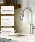Conneaut One Handle Pulldown Kitchen Faucet With Power Clean Spray, Reflex Docking, in Spot Resist Stainless Finish on kitchen sink