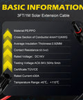 3 Ft Solar Extension Cable 12AWG With Male And Female Connectors material and specifications infographic