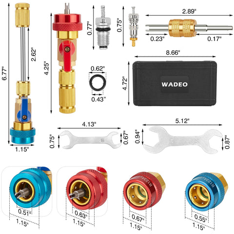 AC Valve Core Remover Tool Kit With Quick Release For R134a And R1234yf Compatible With Standard And JRA Couplers High And Low Side Parts