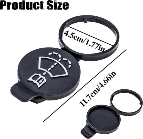 Replacement Windshield Washer Reservoir Cap For GMC Chevrolet Buick Cadillac Black Plastic Bottle Cover With Easy Snap On Installation No Tools Needed OEM Compatible Fits 12767700 13227300, showing dimensions