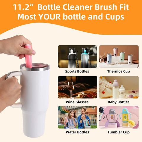 Hand using 11.2-inch brush from 3 Pack Cup And Bottle Cleaning Brush Set With Straw And Lid Cleaners For Cups, Tumblers