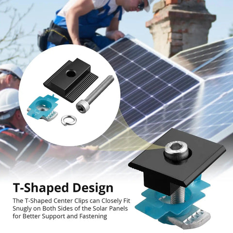 10 Piece Solar Panel Mounting Bracket Kit for Unistrut Rails Aluminum 30mm 35mm Mid Clamps T-shaped design