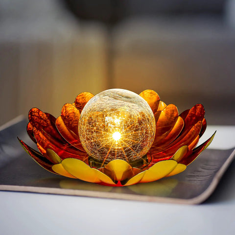 Solar Lotus Flower Light Outdoor Decor For Garden Backyard Waterproof Metal Yard Ornament with glowing center and gradient petals