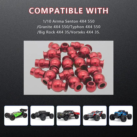 Beefy 22 Piece Aluminum Pivot Ball Upgrade Kit for 1/10 RC Cars Fits Arrma Senton Granite Typhon Big Rock Vorteks