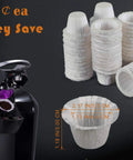 Disposable K Cup Coffee Filters 200 Count For Keurig 1.0 And 2.0 Brews Single Serve Paper Filters stacked and in use