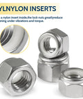 Three Eighths Inch 16 Thread Nylon Insert Lock Nuts Pack Of 35 In 304 Stainless Steel A2-70 Nylock Nuts