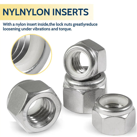 Three Eighths Inch 16 Thread Nylon Insert Lock Nuts Pack Of 35 In 304 Stainless Steel A2-70 Nylock Nuts