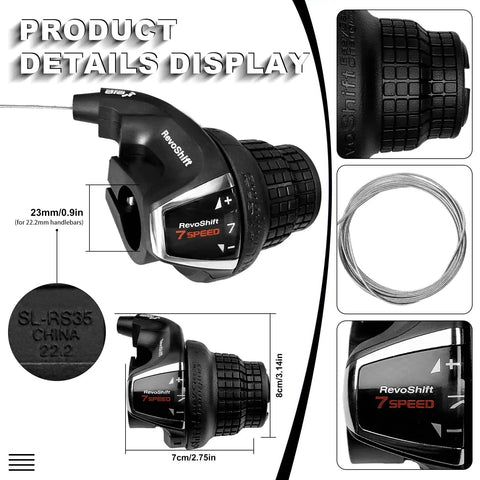 7 Speed Right Twist Shifter Lever for Mountain Bike, Commuter Bike, and Folding Bike with durable plastic and metal build.