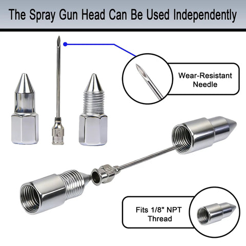 7 Piece Grease Gun Needle Tip Kit With 3 Nozzles, Needle Dispenser, Metal Design, Includes Wear-Resistant Needle and NPT Thread