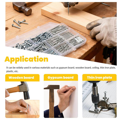 Premium Hardware Nails And Wood Screws Kit, 320-Piece Assortment with 11 Sizes, in use with wood and various boards