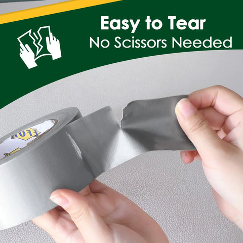 Hands tearing Heavy Duty Silver Duct Tape 10 Roll Pack Indoor Outdoor Waterproof Tear By Hand 1.88 Inch By 30 Yards Each