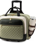 Women's TSA rolling laptop bag, green beige, 17.3 inch, with wheels, travel-friendly, durable, underseat carry-on luggage case.