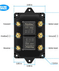 Heavy Duty 12V Forward Reverse Relay Module For Motor Control, showing dimensions and connection points.