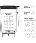 90 Oz WildSide Replacement Blender Jar For Commercial Use, Five Sided Wide Base Design, Clear Jar with Measurement Markings and Lid