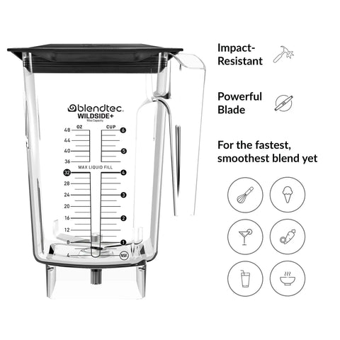 90 Oz WildSide Replacement Blender Jar For Commercial Use, Five Sided Wide Base Design, Clear Jar with Measurement Markings and Lid