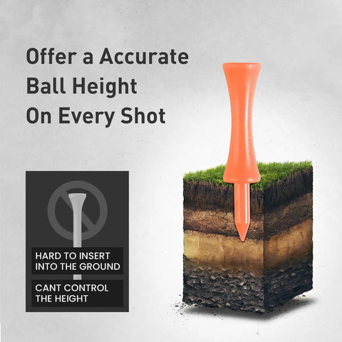 Castle Golf Tees Two And One Quarter Inch With Stopper 50 Pack Pro Grade Durable Plastic Tees image with ball height demonstration