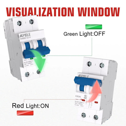 DC Miniature Circuit Breaker 1000V DC 25A Two Pole For Solar PV And Battery Power Systems front view with indicator lights
