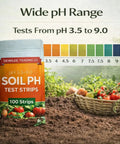Soil pH Test Strips Kit For Gardens And Lawns, 100 Tester Strips, 3.5 To 9 Range, Quick Accurate Readings For Garden Soil, Lawn Grass