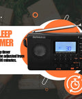 Compact Digital Shortwave Radio With AM FM SW Bands, sleep timer display, features adjustable timer settings.