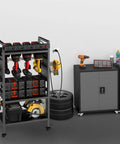 Power Tool Organizer Cart With Built In Charging Station And Eight Outlet Power Strip Four Tier Rolling Garage Tool Cart Heavy Duty