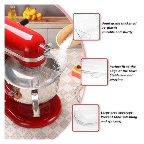 Pouring Cover Splash Guard For KitchenAid Bowl Lift Stand Mixers 5.5Qt Through 8Qt installed on a red stand mixer, preventing spills.